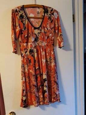 Miss Lily  size medium Floral Print Orange Scoop-Neck Women's Dress